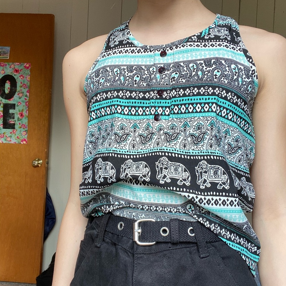 Blue and black patterned elephant tank